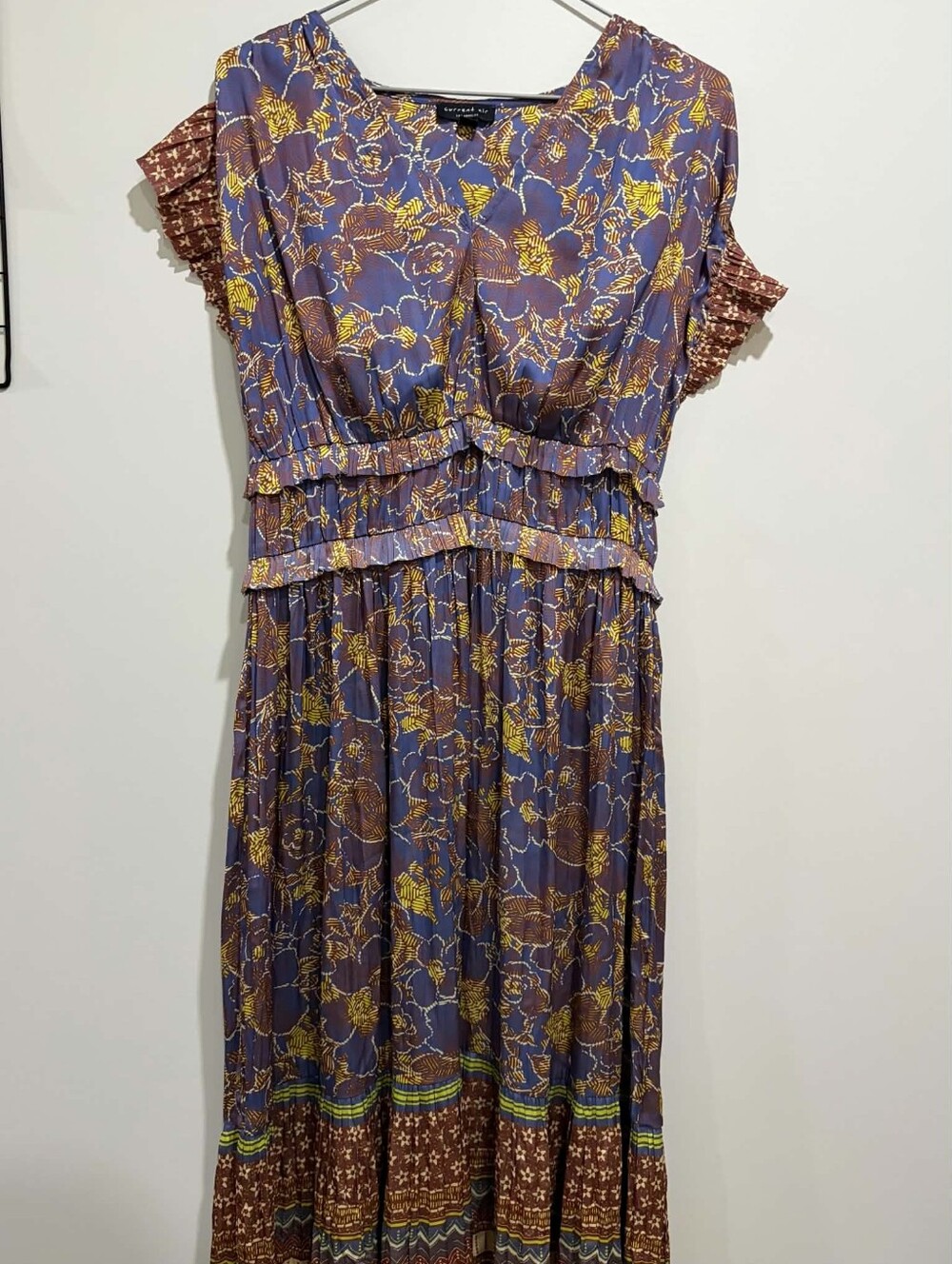 Current Air Purple Maxi Dress with Yellow Floral Print